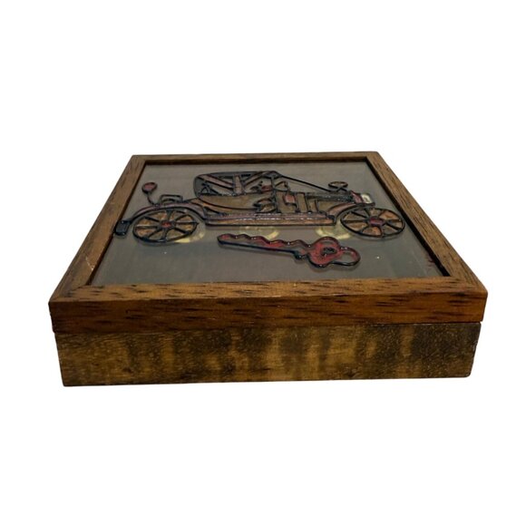 Wooden Key Holder Wall Mount VTG Stained Glass Antique Car Ford Model T Fob Trac - Picture 5 of 16